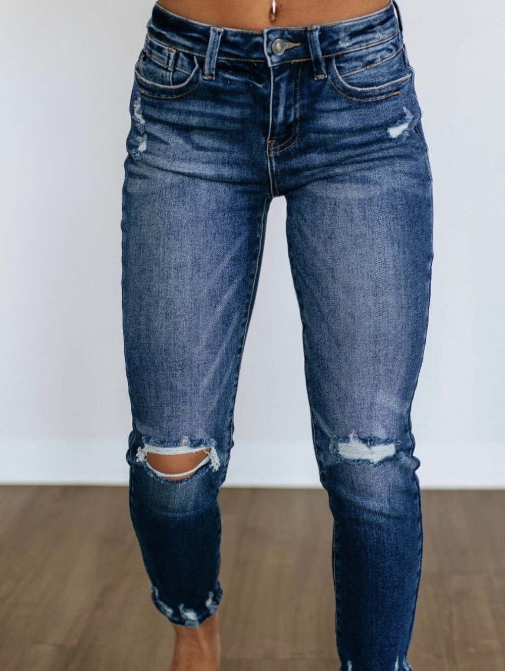 Dark Blue Distressed High-Rise Women's Jeans